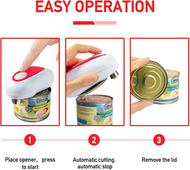 Sboly Electric Can Opener - Open Your Cans with A Simple Push of Button, Food-Safe and Battery Operated Hands Free Can Opener, White