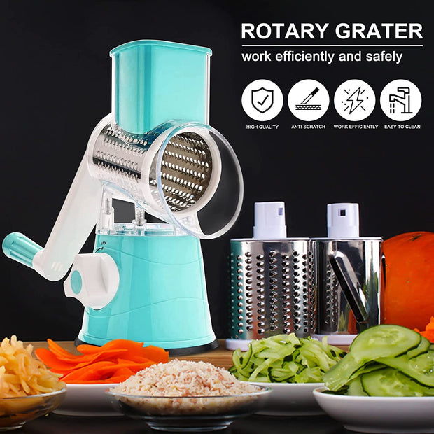 Sboly Rotary Cheese Grater, 3 Interchangeable Blades for Cheese Vegetable Nuts, Graters & Slicers, Blue
