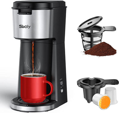 Sboly Single Serve Coffee Maker for K Cup & Ground Coffee, Coffee Maker With Bold Brew, 6 to 14 oz Fits Travel Mug, Classic Black